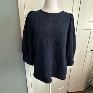 Anthropologie Current Air Cotton Textured Blue Top - Medium